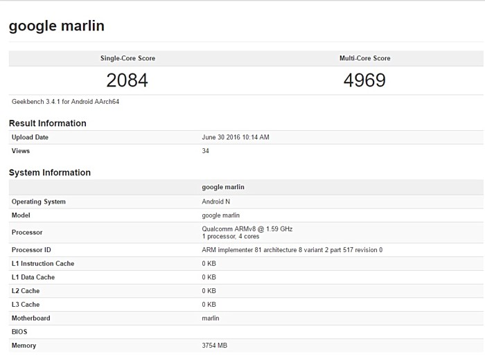 HTC Nexus 2016 (codenamed Marlin) now spotted on Geekbench