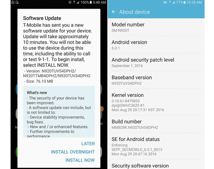 T-Mobile's Galaxy Note5 is receiving the September security fixes
