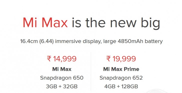 Xiaomi Mi Max “Prime” will go on sale in India on October 17 for RS 19,999